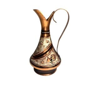 Vintage Etched Copper & Brass Decorative Ewer Pitcher – Floral Design‎ – Boho